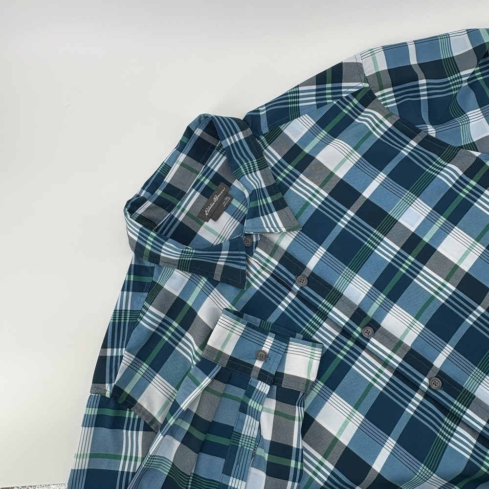 Eddie Bauer Shirt Mens XL Blue Tartan Plaid Outdoor Breathable Button Up